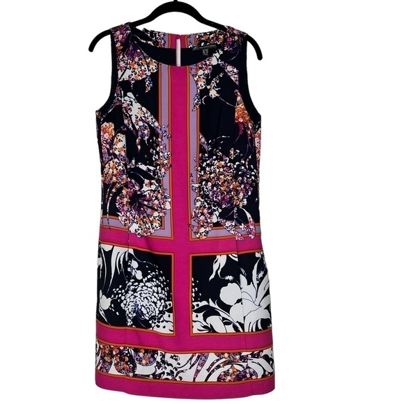 ADRIANNA PAPELL Hot Pink Multi Colored Sleeveless Dress With Pockets Size 4 - Picture 15 of 16